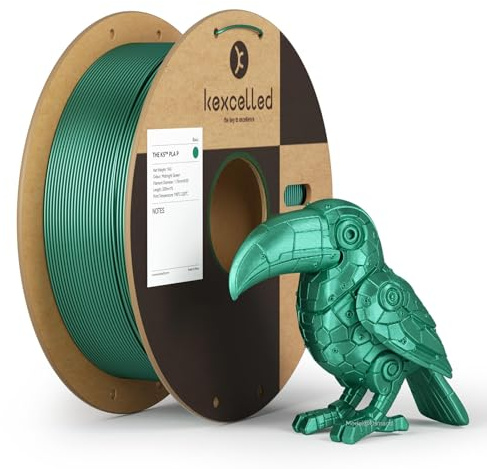 kexcelled PLA Metallic Filament 1,75 mm, Seidenglanz, Grün, 1 kg | Glänzend-Finish, lackierfrei, für Miniaturen, Vasen, 3D Druck Ästhetische Materialien, Abnehmbare Kabelspule