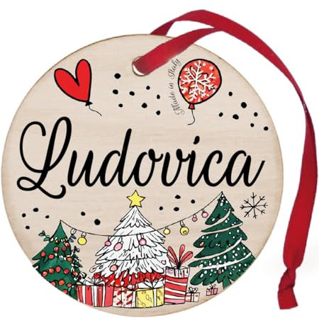 Personalisierte Weihnachtskugel mit Namen Ludovica, Weihnachtsdekoration aus 100 % italienischem Holz, 8 cm großer Weihnachtsbaumschmuck (Holz, Ludovica)