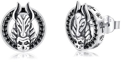 Anubis Ohrringe aus Sterlingsilber ägyptische Anubis Schädelohrringe Ohrstecker Ankh ägyptischer Anubis Schmuck für Männer