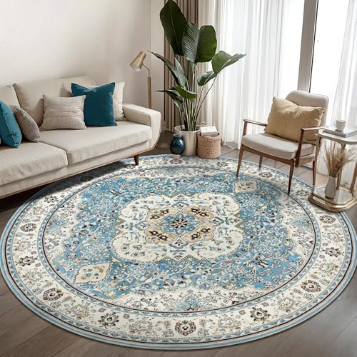 Ciicool Waschbarer Teppich, rund, Boho-Schlafzimmerteppich, rutschfest, orientalischer Teppich, Überwurfteppich, niedriger Flor, für Innenbereich, Esszimmer, Wohnzimmer, Wäsche, Foyer-Dekor