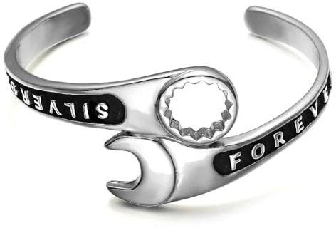 BISONBLUE Armbänder Herren Armband Männer Punk Sport Armband Schraubenschlüssel-Armband, Reparatur-Werkzeug, Schraubenschlüssel, Manschette, Offenes Armband, Herren, Motorradfahrer, Rock-Party, Sc