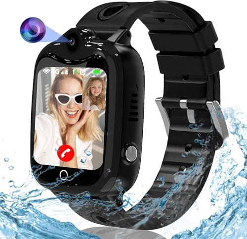 4G Smartwatch Kinder mit GPS und Telefon, Wasserdicht GPS Handy Uhr Kinder Smartwatch mit Videoanruf Anruffunktion IP68 SOS Spiel Voice Chat Wecker Schulmodus, Geschenk für Jungen Mädchen Student