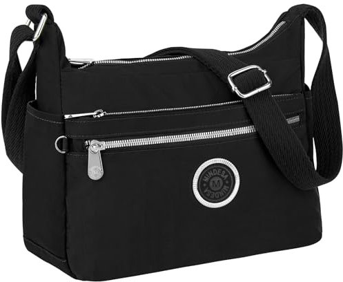 NEWIROVE Umhängetasche Damen Groß Cross Body Bag For Women Wasserdicht Nylon Handtasche Mit Vielen Fächern Leichte Messenger Bag Damen Schultertasche Verstellbare Schulter Für Arbeit, Reisen.Schwarz