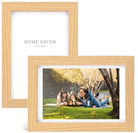 HJZHII Lot de 2 cadres photo autoportants en bois vieilli avec couverture en PVC - Placement vertical ou horizontal - Décoration de table de bureau pour bureau et maison - 15,2 x 10,2 cm