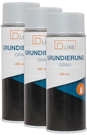 D.LINE Grundierung Grau 400 ml Nitro-Kombi Lackspray | Füller, Haftvermittler, Überlackierbar, 3x 400 ml