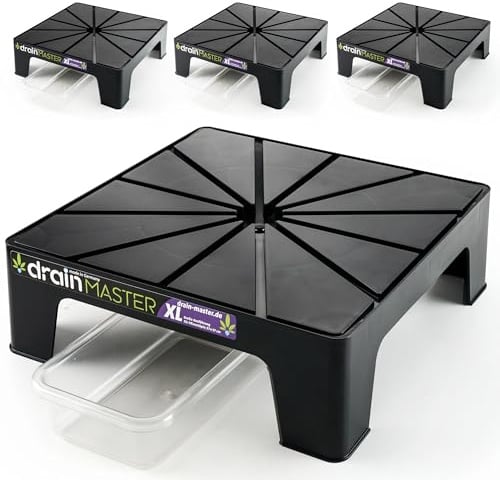 DrainMaster® Blumentopf Untersetzer 38x38cm - 4er Set XL inkl. Ablaufwannen - Pflanzuntersetzer eckig Blumen Pflanzen Drainage Indoor/Outdoor - Ideales Zubehör für Growzelt - Made in Germany