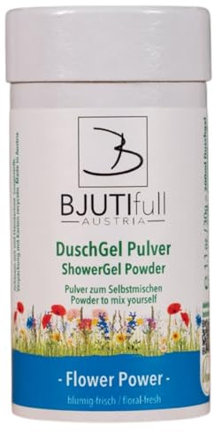 BJUTIfull DuschGel Pulver FLOWER POWER - sanftes DuschGel durch Bio-Seifenkraut, blumig-frischer Duft, vegan, ökologische Karton-Verpackung - 1 Dose (30g) ergiebt 200 ml flüssiges Duschgel
