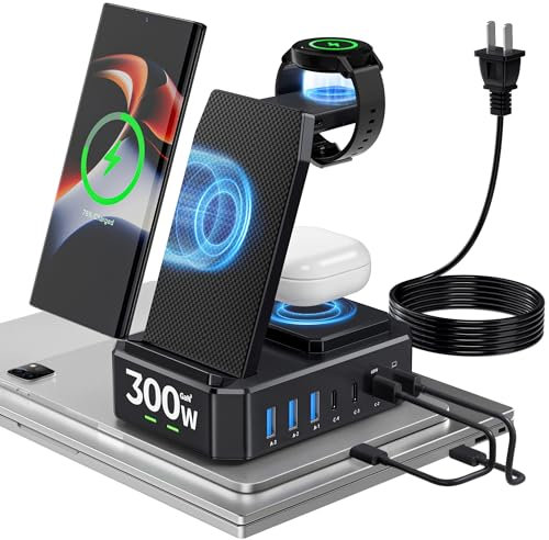 Wireless Charger for Samsung,300W 10 in 1 Wireless Charging Station, 65W USB C Fast Charging Stand for Samsung S25 Ultra/S24/S23/S22/Note 20,Galaxy Watch Ultra7/6/5,Galaxy Buds(Not for Apple Watch)