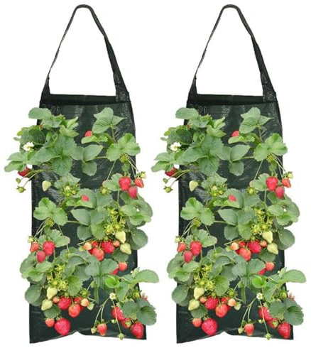 2PCS Hanging Planter Grow Bag Garden Hanging Planting Bags Strawberry Tomato Planting Growing Bag Breathable With 8 Holes for Peppers Potato Roses
