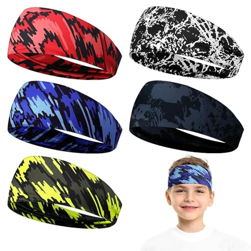 Qaestuan 5 Stück Sport Stirnband für Herren, Schweißband Stirn, Stretchy Stirnband, Sport rutschfest Haarband, für Laufen, Cross Training, Yoga und Fahrradhelm