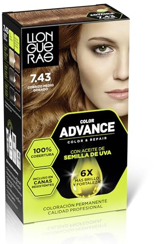 Llongueras Color Advance Tinte Pelo Mujer - Tono 7.43 Cobrizo Medio Dorado | Coloración Permanente, 100% Cobertura Incluso En Canas Resistentes, Calidad Profesional, 6 veces más brillo y fortaleza