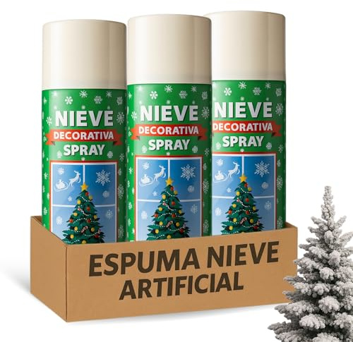 Espuma Nieve Artificial, Spray Decoración Navidad, Pulverizador de Nieve, Bote Spray Efecto Nieve, Copos de nieve artificial, Uso en interior, Utilizado en arbol de navidad, 3 botes de 150 ml