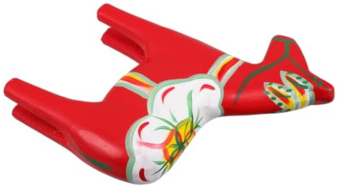DEARMAMY Schwedische Dekorative Pferdefigur Rot, Handbemalt, Freistehend | Nordic Stil für Regale und Tische, 1 Stück, Glatte Oberfläche, Weihnachten Event