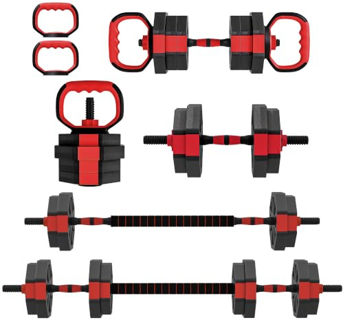 SPORTNOW 6-in-1 Hantelset Verstellbar Dumbbell mit Verbindungsrohr | Kurzhantel Set, Kurzhanteln, Langhanteln, Hanteln Set, Sternverschlüsse, Kurzhantelset, für Krafttraining Zuhause