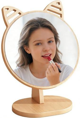 Gwezmxs Bois Petit Miroir sur Pied de Table Con Marco de Madera Niña