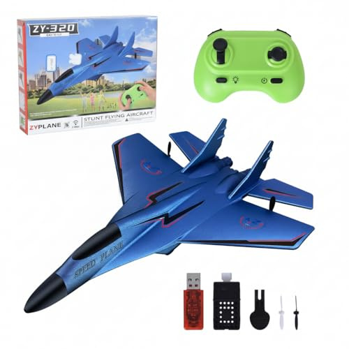 Lunaanda RC Flugzeug 2CH, Ferngesteuertes Flugzeug Spielzeug mit Farbigen, Ferngesteuertes Modellflugzeug für Anfänger Kinder Erwachsene, USB Aufladung, Blau