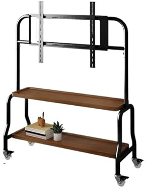 Stainless Steel TV Floor Stand Movable Vertical Wheeled Trolley TV Stand Living Room Bedroom Universal Hanger Storage Rack(2 layer Black A)