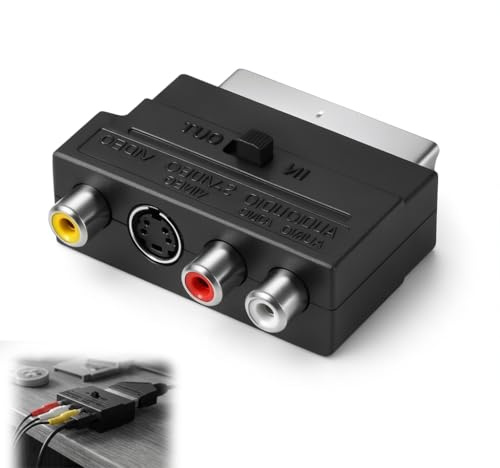 XINML Adaptateur SCART vers RCA S-Video Commutateur in Out Péritel vers 3RCA Convertisseur Audio Vidéo Bidirectionnel Prise Nickelée pour TV Magnétoscope DVD Console Rétro Projecteur Noir