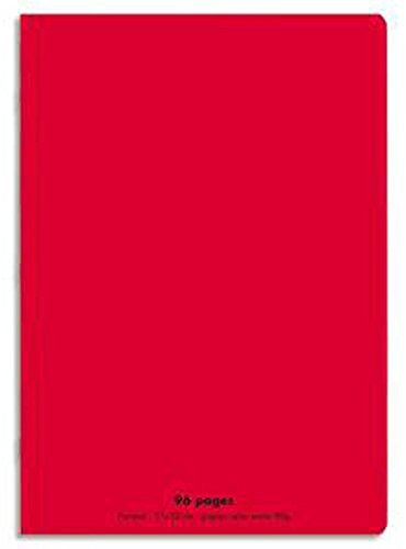 Lot de 10 Cahiers piqûre, 48 pages, Grands carreaux Seyès, Format 24 x 32 cm, Couverture polypro ROUGE