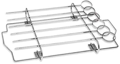 SANTOS Edelstahl Schaschlik Spieß-Set mit Gestell 42x32x5cm - 6 Flache Spieße 36cm - kompakt zerlegbar ideal für Grill Feuerstelle & unterwegs