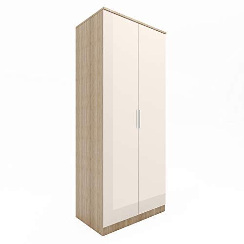 ELEGANT Wardrobe Bedroom Furniture High Gloss Finish Cream-Oka Mordern Design Soft Close 2 Door
