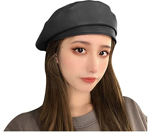 Generic Cap Baskenmütze Damen Künstler Baskenmütze Baskenmütze Leder Französische Mütze Baskenmütze Faux Baskenmützen Baskenmütze Damen Glitzer (Black, One Size)