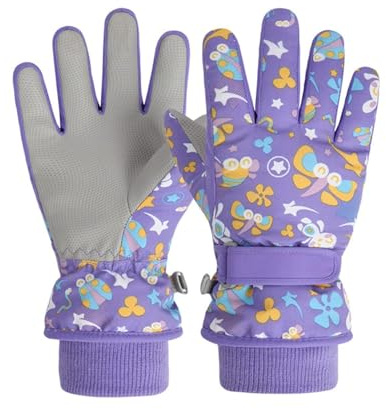 FAYHIJUN Waterproof Kids Gloves Winter Cold Weather Fleece Lined Thermal Warm PU Palm Snow Ski Cycling Glove for Age1-13 Boys Girls Kid Boy Toddler Girl Children Skiing Snowboarding