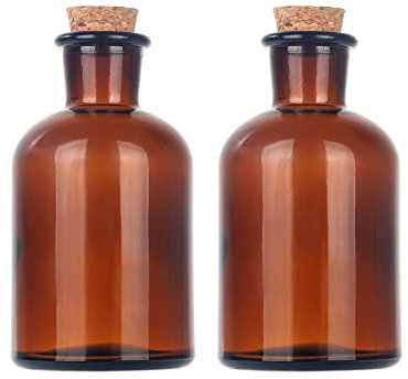 Magic Season Decorative Round Glass Bottles with Cork Stoppers (6 Pcs/ Amber/ 120 ml)