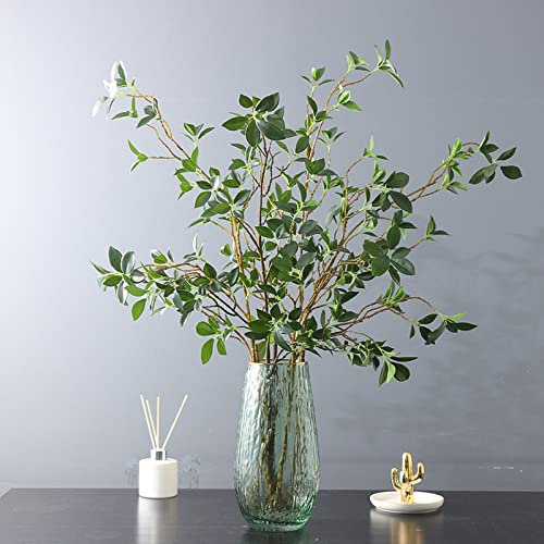 LNGODEHO Simulation Green Watercress Leaf, Artificial Eucalytus Green Branches Cloth Ficus Longiflora, Hand Touch Bushes Shrubs for Home Party Wedding Decoration (Short)