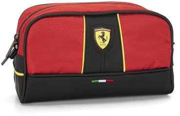 FERRARI - Portatutto Da Viaggio, Con Chiusura A Zip, Beauty Case, Ideale Per Lavoro O Tempo Libero, Cm 23x13hx10 - Rosso
