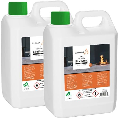 Element4 Bioéthanol 10 litres sans odeur – Bioéthanol de qualité supérieure, 96,6 % – Compatible avec toutes les cheminées à l'éthanol