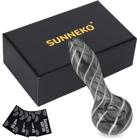 SUNNEKO 7 Kickloch Glaspfeife Dickes Glas Löffel Bong Hitzebeständig Geruchsneutral Taschenform Pfeife Home Dekorative Accessoires, 11 cm, Grau mit weißen Streifen