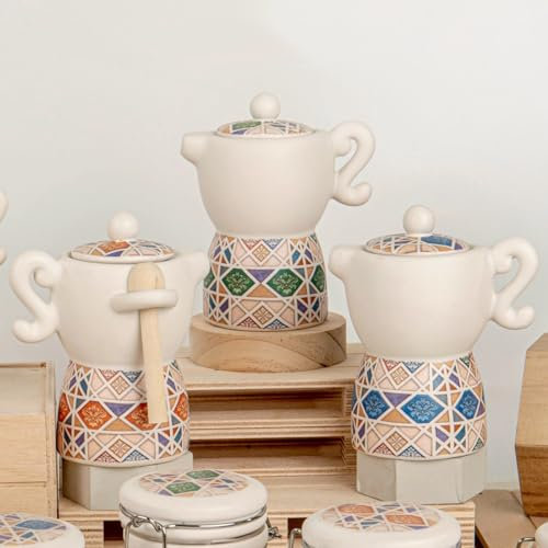 Doni Bomboniere Matrimonio 6PZ Zuccheriera Moka in Porcellana Decorata Porta Zucchero Caffettiera Originali Anniversario Prima Comunione Santa Cresima Battesio Pensierini Partecipazioni Nozze con