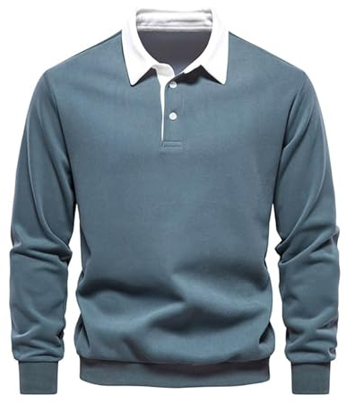 Btmpmcs Män pikétröja vardaglig långärmad t-shirt bomull golf polotröjor t-shirt topp enkel premium rugbytröja, gRÖN, M