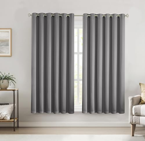 Bujasso Charcoal 95% Blackout Curtains 72 inches Thermal Insulated Room Darkening Draps for Living Room Bedroom Luxury Energy Saving Window Treatment Sets Grommet Top 2 Panels 90 Wx72 L