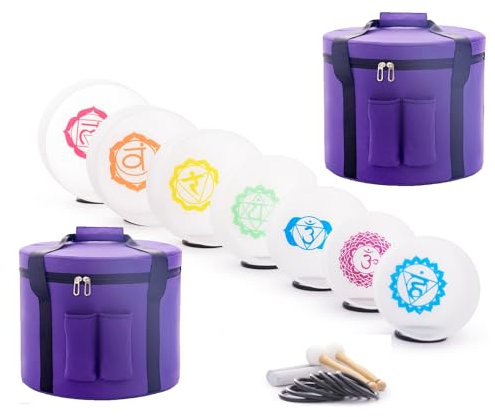 Hye-eun Kristall-Klangschalen, Chakra-Set, 432 Hz, 17,8-30,5 cm, Quarz-Klangschalen, Meditationsset mit Tragetasche für Yoga, Klangheilung, 7 Stück