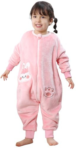 Gigoteuse a Pied avec Jambes Hiver Manches Longues Surpyjama Bebe Fille Garcon Enfant Turbulette Chaud Doublé Bebe Sac de Couchage Combinaison Hiver GrenouillèRe Unisexe 90 Pink Rabbi