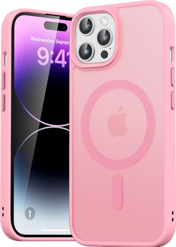 Natiiozie Magnetisch Hülle Kompatibel mit iPhone 14 Pro 6,1 Zoll, Matt Handyhülle Kompatibel mit MagSafe, Stoßfest Kratzfest Schutzhülle Nie Vergilbung rutschfest Rückseite Case Rosa