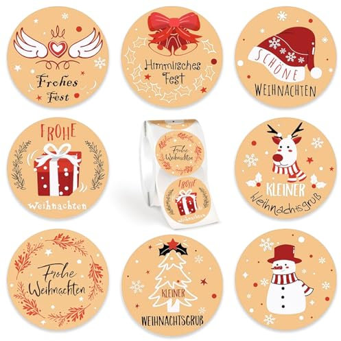 500 Stück Aufkleber Weihnachten, Weihnachtsaufkleber Selbstklebend im 8 Stil, Aufkleber Rolle Weihnachten, Weihnachtsaufkleber zum Beschriften für Umschlag, Geschenktüten