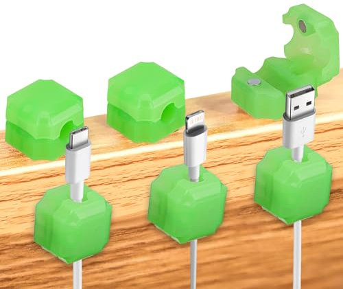 6pcs Magnetic Cable Clips, Luminous Cord Organizer Strong Adhesive Wire Holder Adjustable Under Desk Cable Management Clips for Phone Charger Charging Home Bedroom Car Wall Nightstand (Green)