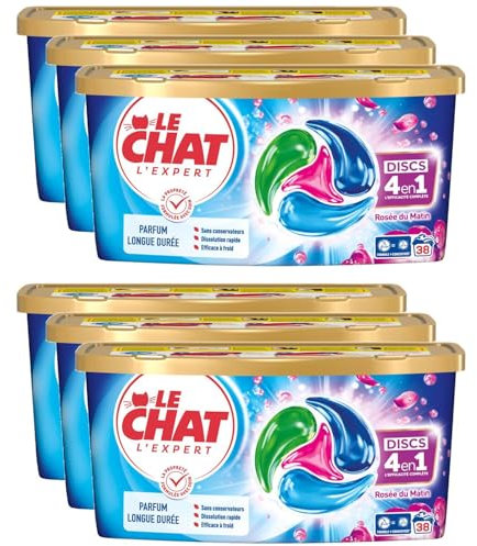LE CHAT L'Expert - Discs 4en1 Parfum Rosée du matin - Lot de 6 boîtes de 38 capsules (228 capsules)