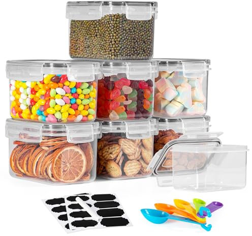 FoiiLiio 0.8L Boite de Rangement Cuisine Lot de 8, Sans BPA Bocaux Hermetiques Alimentaires en Plastique Scellée avec Couvercle