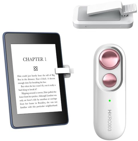 Hogance Mando a Distancia RF Universal Pasapáginas para Kindles eReaders,Turner de Página Inalámbrica para iPad Tabletas Lectura de eBooks,Accesorios para la Lectura de Kindles,HKRC003,Blanco+Rosa