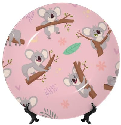 Feehsp Koala animal sauvage mignon australien, assiette décorative en porcelaine tendre avec présentoir,10 pouces
