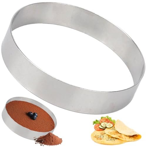 Baking Rings Biscuit Cutter, 7inch Pastry Crumpet Rings Non Stick Stainless Steel Molds Metal for Baking Muffins Pizza Silver Round Cookie Cutter