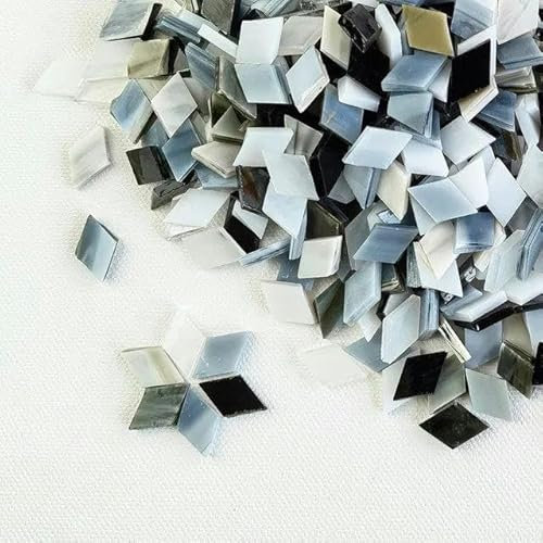 115 g/4 oz (environ 200 pièces) Carreaux de mica rhombiques Carreaux micacés translucides Bougeoir/abat-jour/fenêtre DIY - Mélange noir gris blanc - 115 g-4 oz