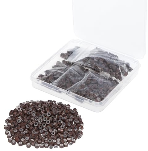 Kun Na 500 Pcs 5.0mm Silicone Lined Micro Rings Links Beads for Bonding Hair Extensions (Brown)