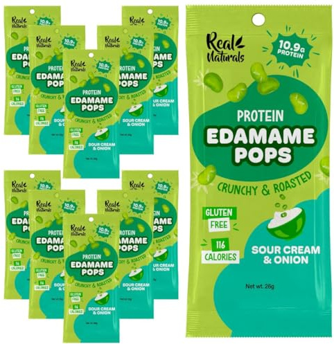 Edamame Beans snack (10x26g Packs) High Protein, High Fibre snack dry roasted edamame, Sour Cream and Onion Flavour. Healthy keto snacks, low carb protein snacks vegan gluten free