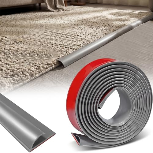 Übergangsprofil selbstklebend 300 cm x 3,5 cm - PVC Teppichkantenleiste | Flexible Randleiste für Fliesen, Fußmatten und Teppiche, zuschneidbar für Bodenübergänge, 3 m in Grau