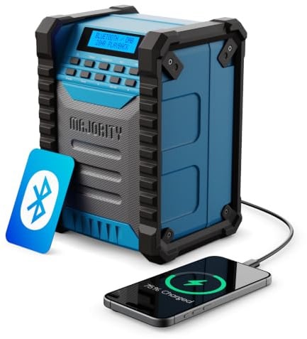 Radio Chantier Dab+ FM, Bluetooth & AUX, IP54 Enceinte Etanche, Antichoc